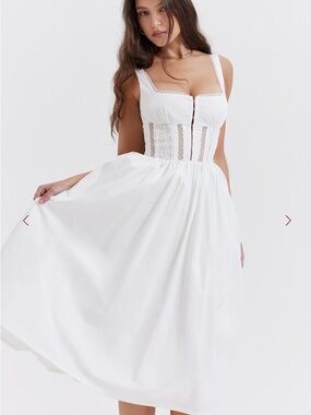 House of CB Ivory Lace-Trim Midi Dress